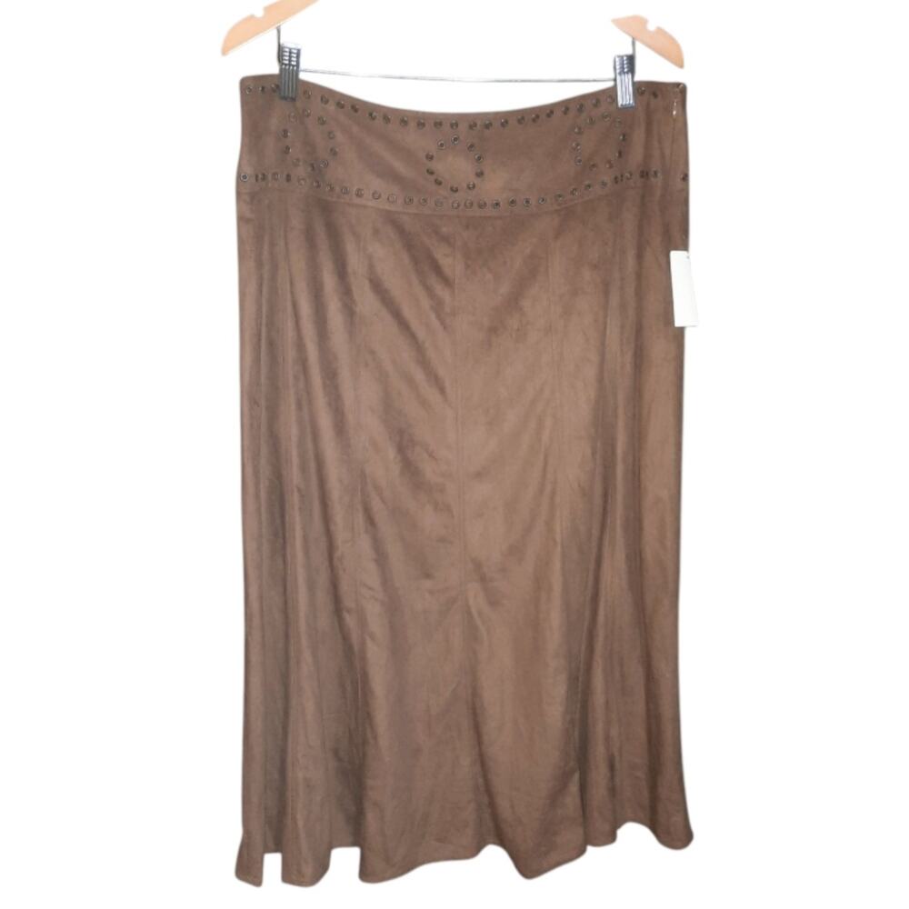 Coldwater Creek Womens Brown Suede Like Slightly Flared Midi Skirt Size M NWT